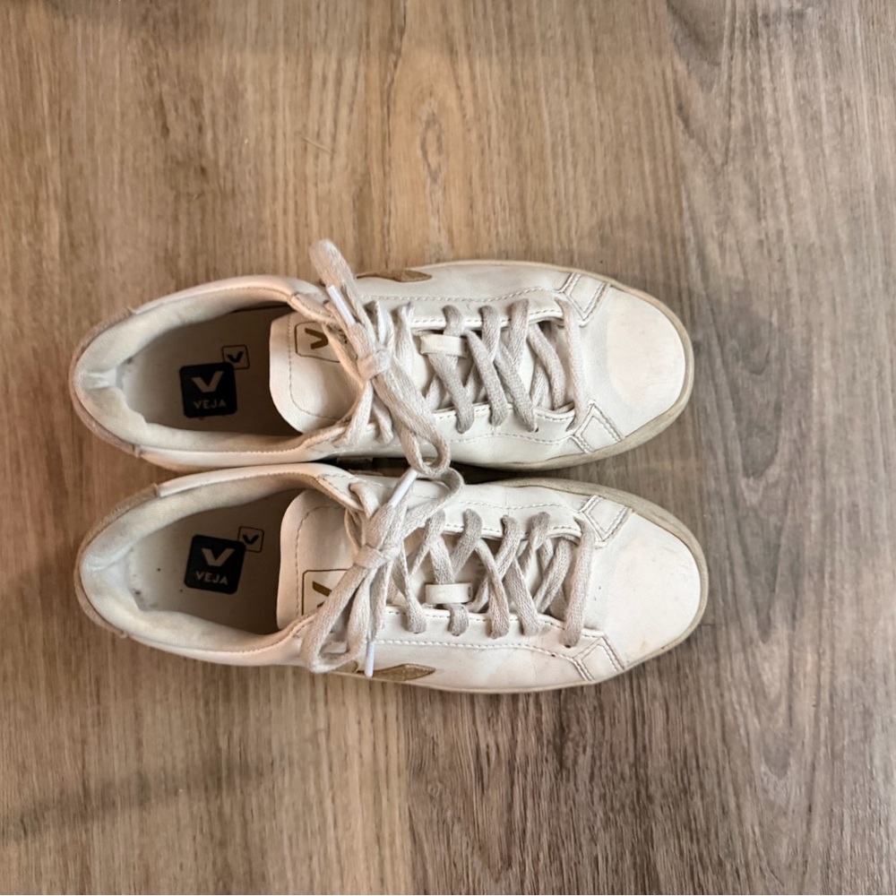 Veja White Sneakers with Tan V Detail
